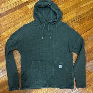 Carhartt Women's Dark Green Waffle-Knit Hooded Pullover